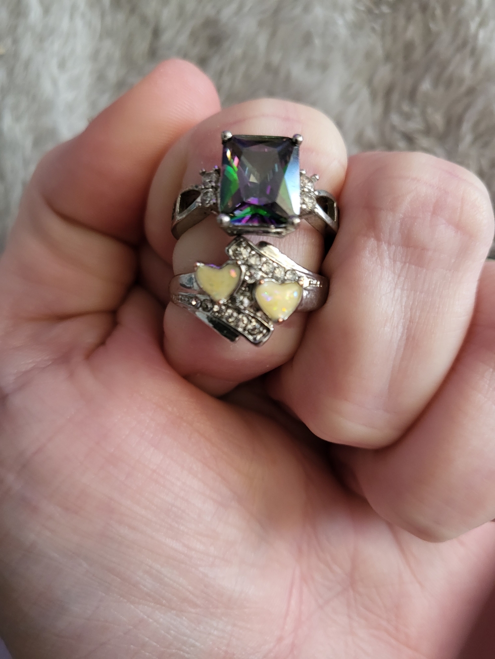 Silver Multi-Stone Heart & Mystic Topaz Ring Set